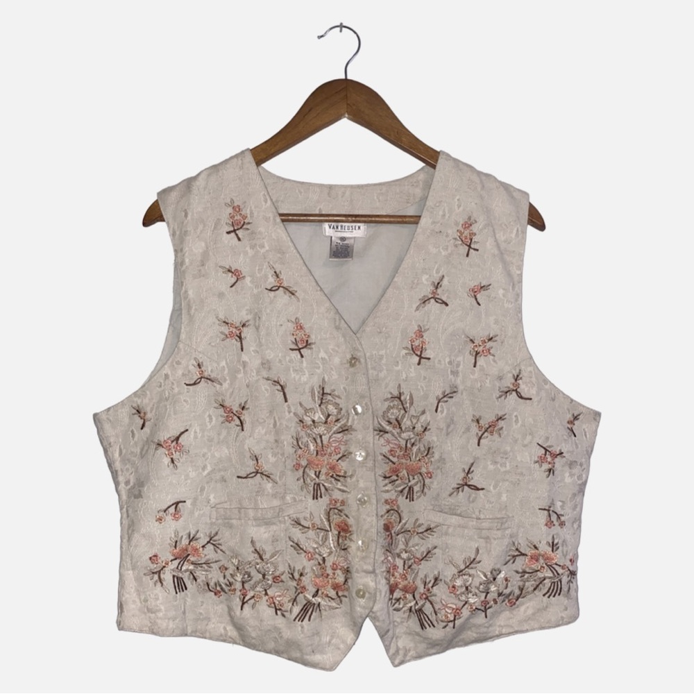 VTG Van Heusen Cottagecore Fairy Coquette Cream/Pink Floral Vest Top Women’s XL